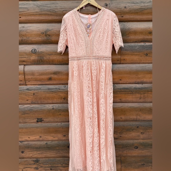 PEACH MAXI LACE FLOWER CHILD MAXI 🍑 BOHEMIAN DRESS NWOT - Picture 4 of 16